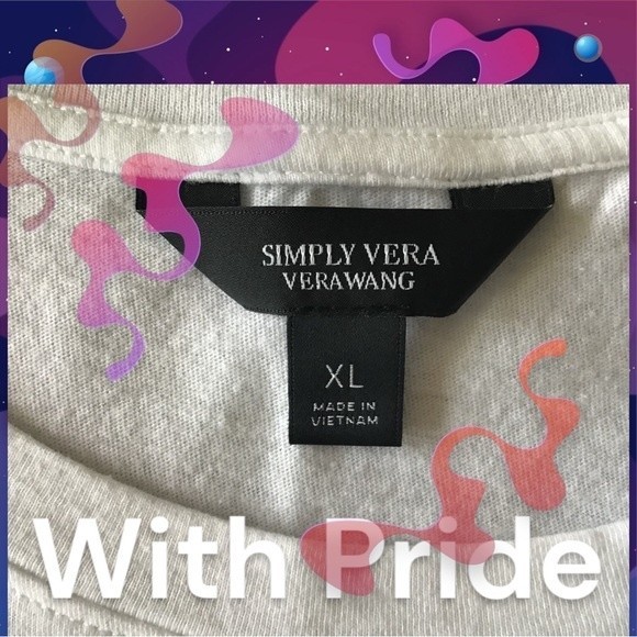 SimplyVera Vera Wang Pride Tee White Multicolored Short Sleeves Cotton Size XL - Picture 2 of 6